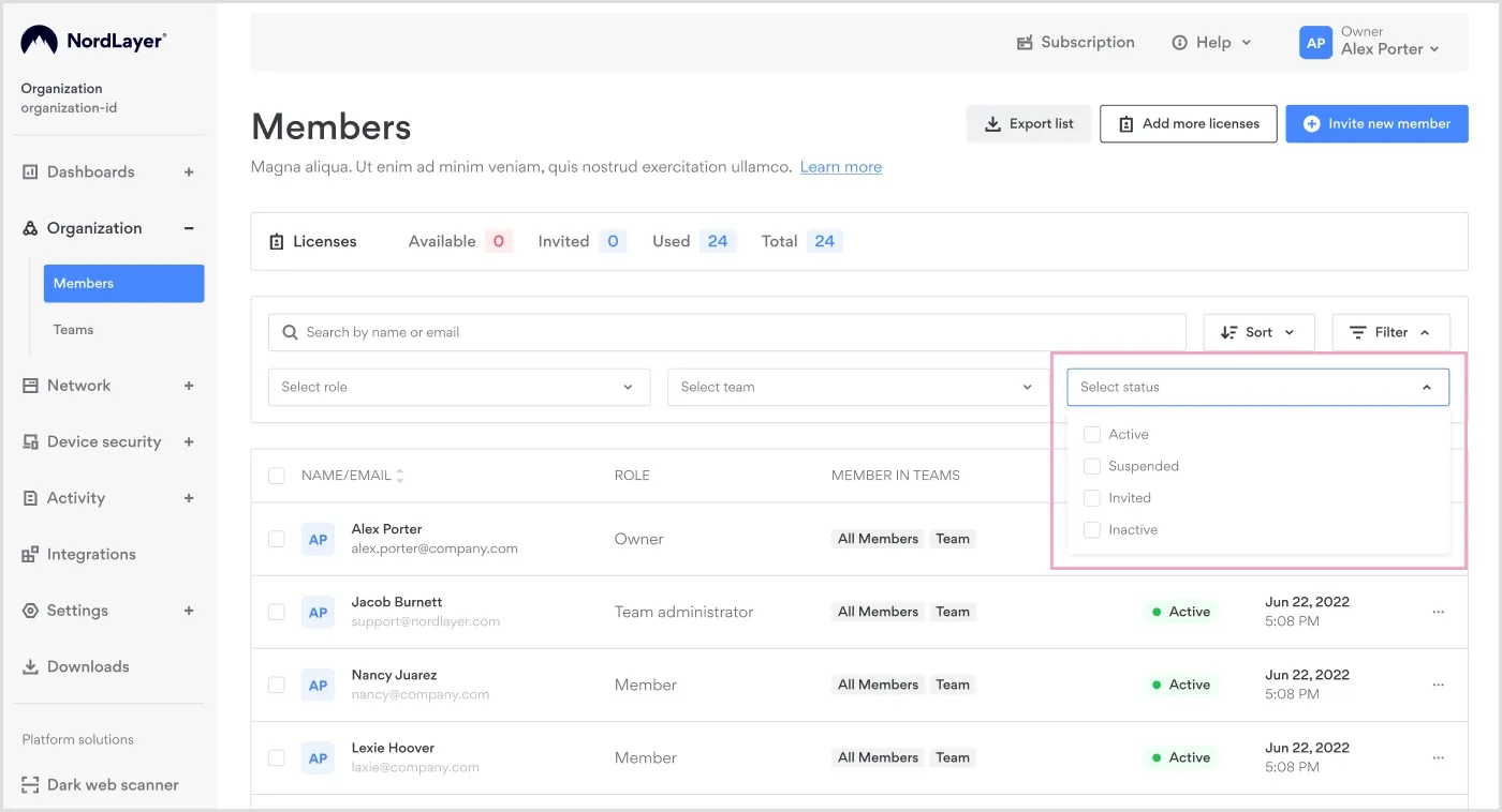 An image that presents how to onboard a new team member in NordLayer's Control Panel