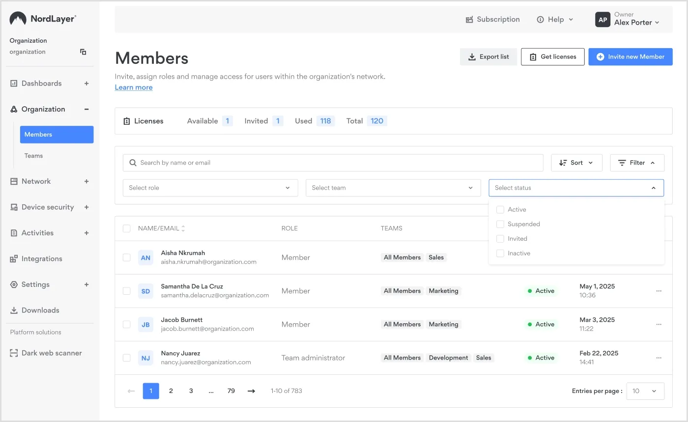 An image showing adding new users in NordLayer's Control Panel