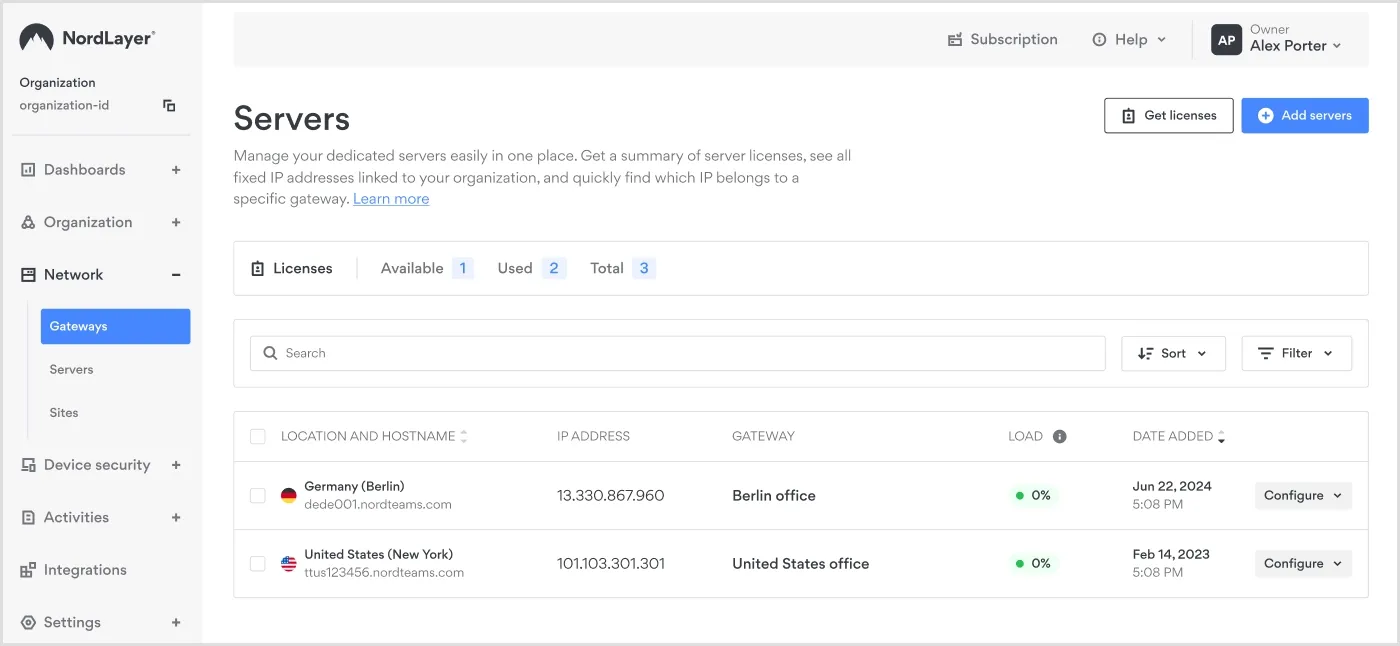 An image showing how to add servers in NordLayer’s Control Panel