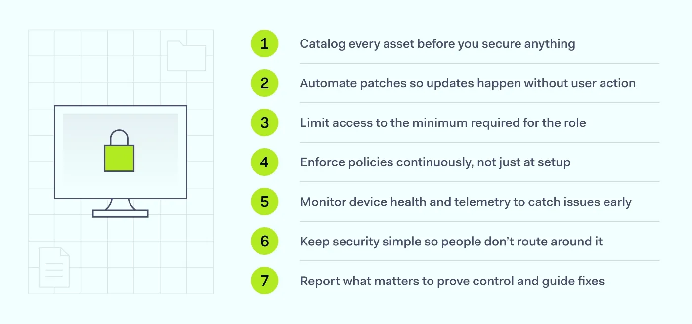 Endpoint security management best practices list.