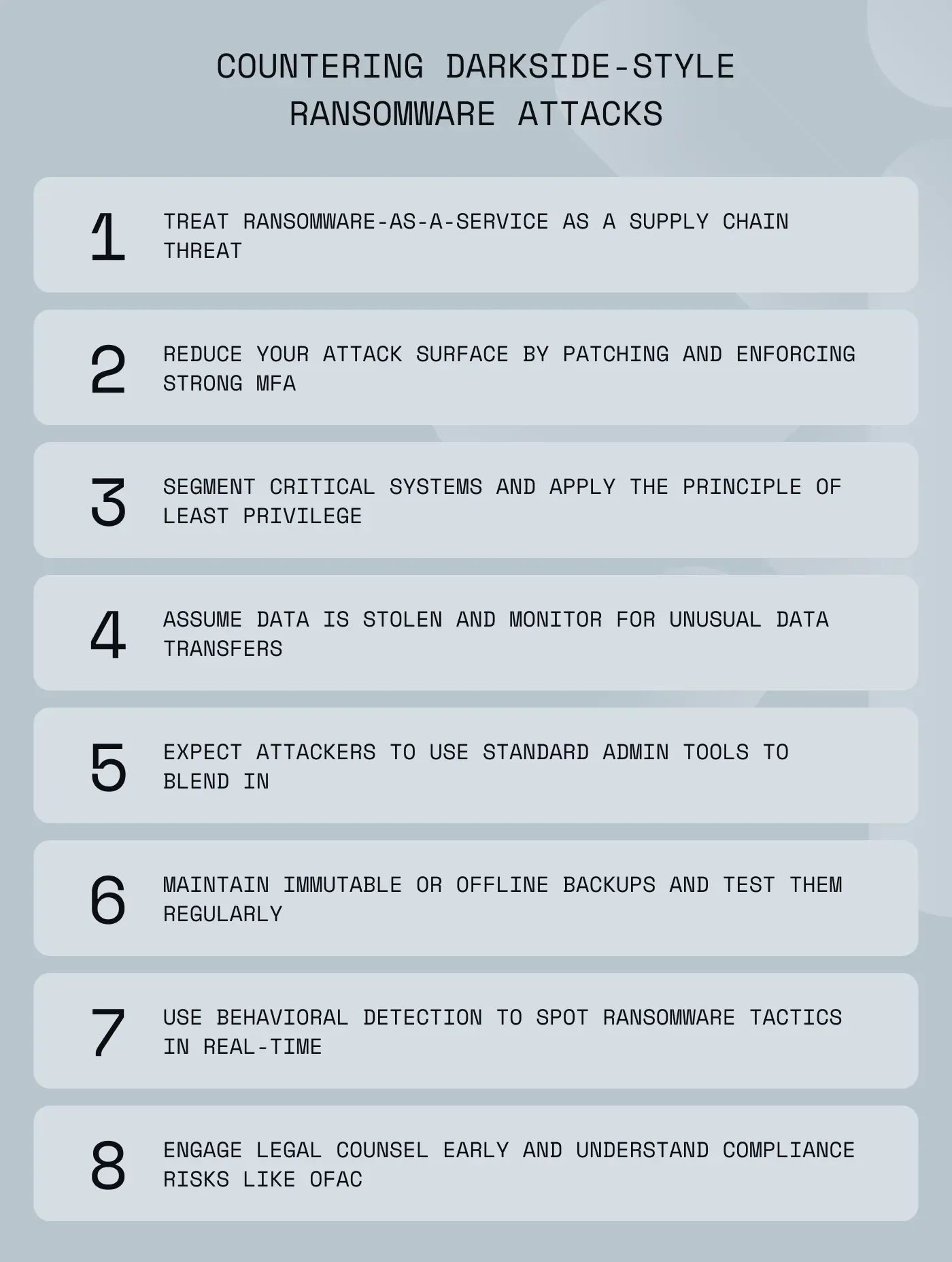 Image displaying a list of ways to counter dark side-style ransomware attacks