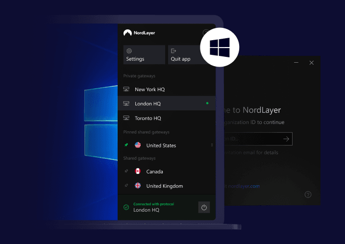 NordLayer app on Windows system
