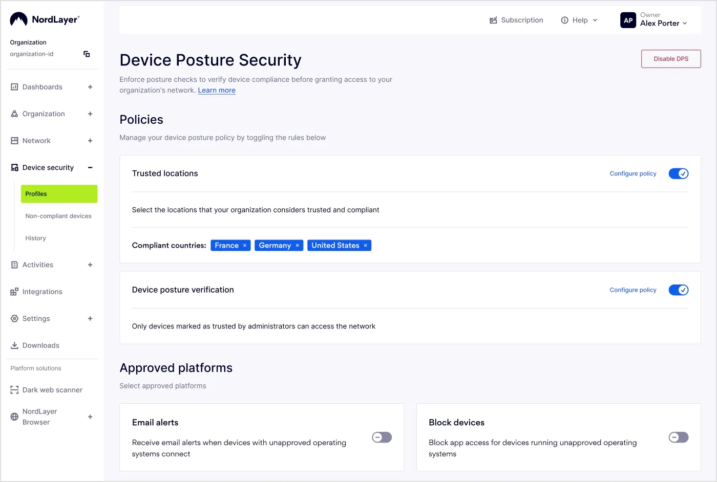 Creating a profile in the device posture security feature in NordLayer's Control Panel