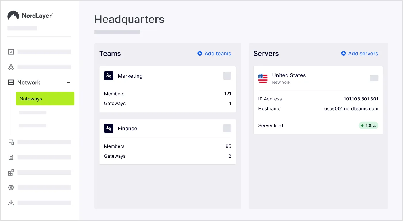 An image presenting how to assign team members to a gateway in NordLayer’s Control Panel