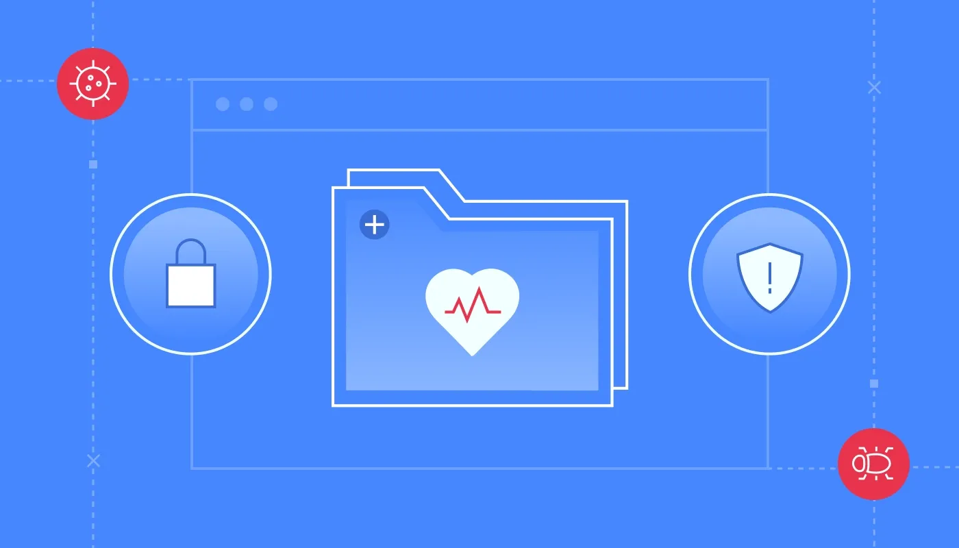 Abstract graphic representing healthcare data protection and cybersecurity.