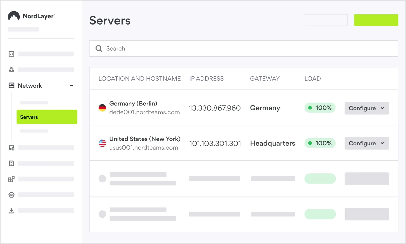 Managing dedicated servers in NordLayer’s Control Panel