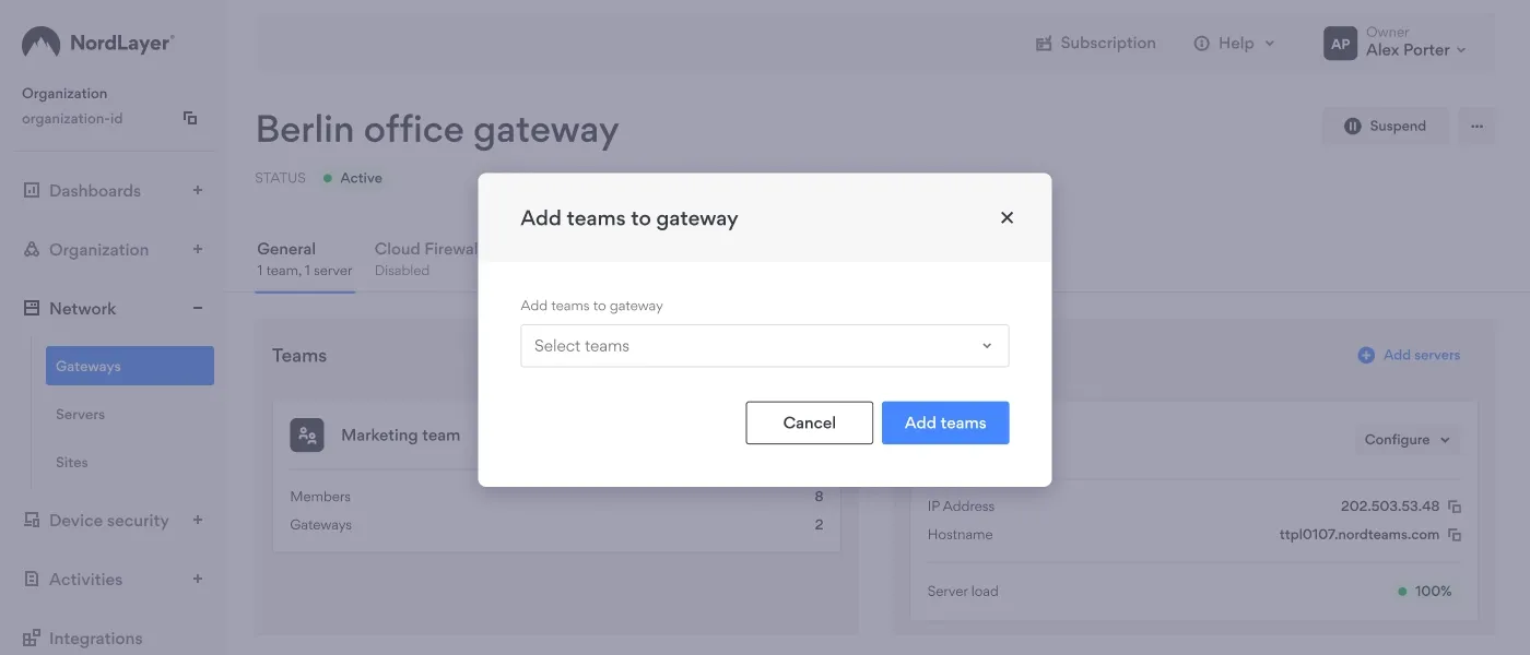 An image showing how to add a server to a gateway in NordLayer's Control Panel