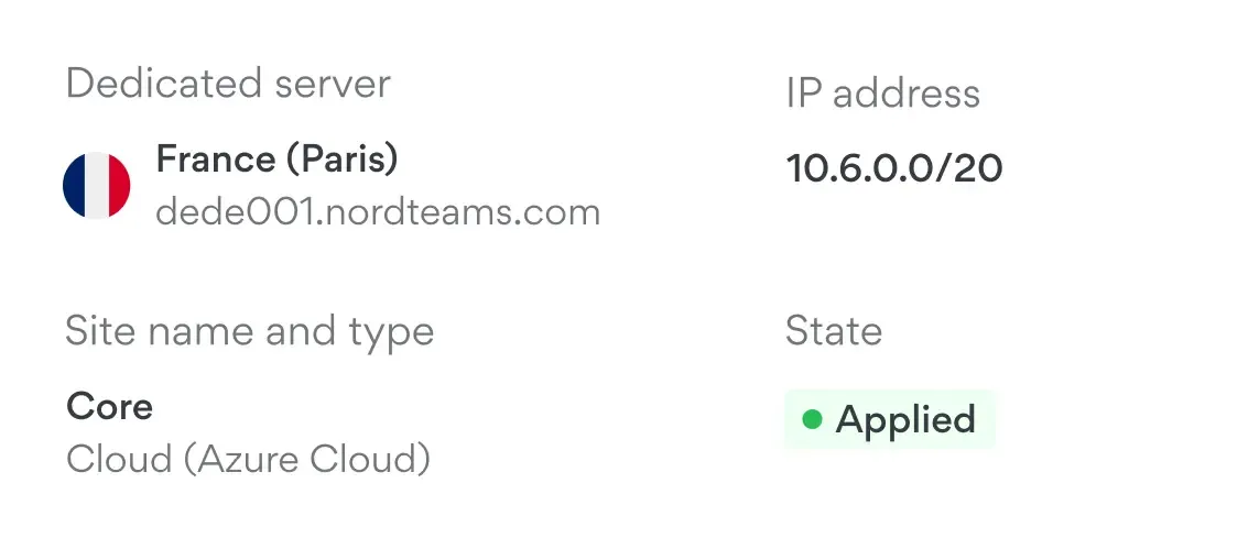 France dedicated server details with IP address and applied status.