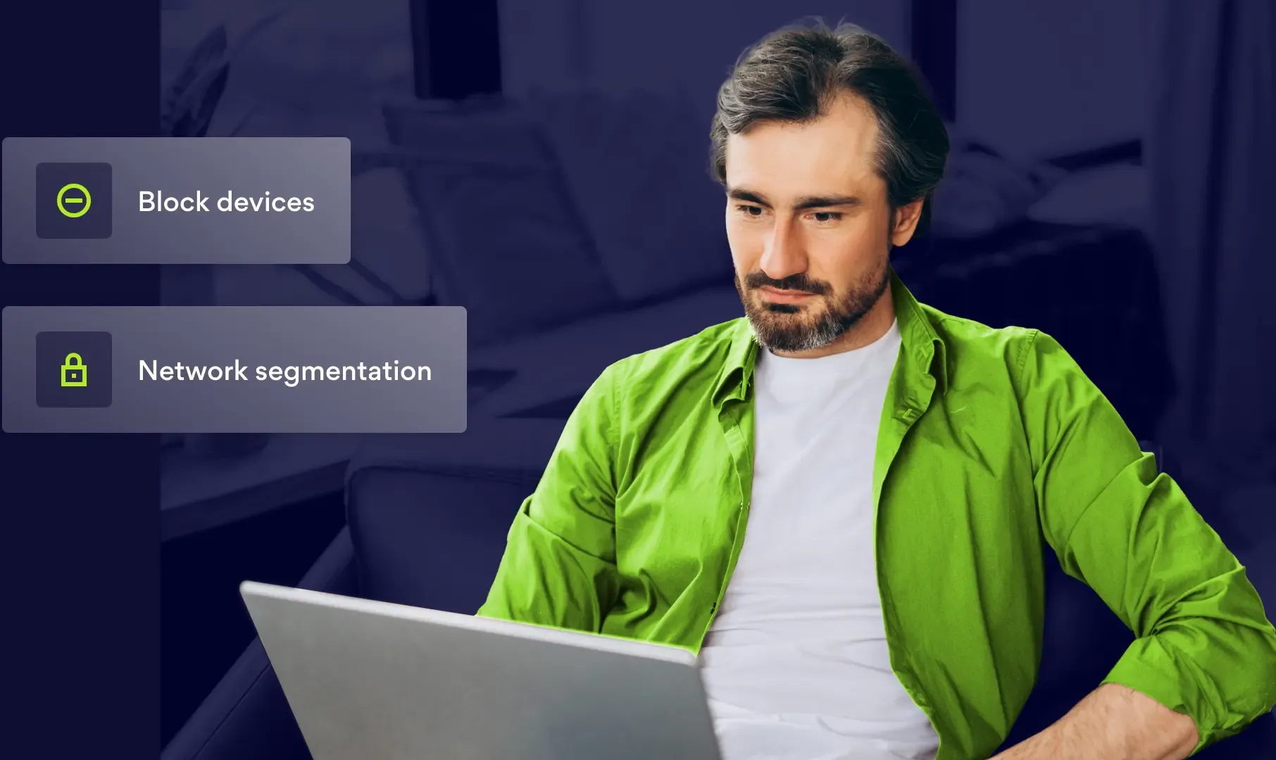 IT admin using laptop to configure block devices and network segmentation features