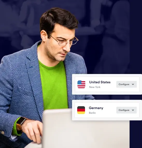 Man connecting global offices via NordLayer Gateways on his laptop