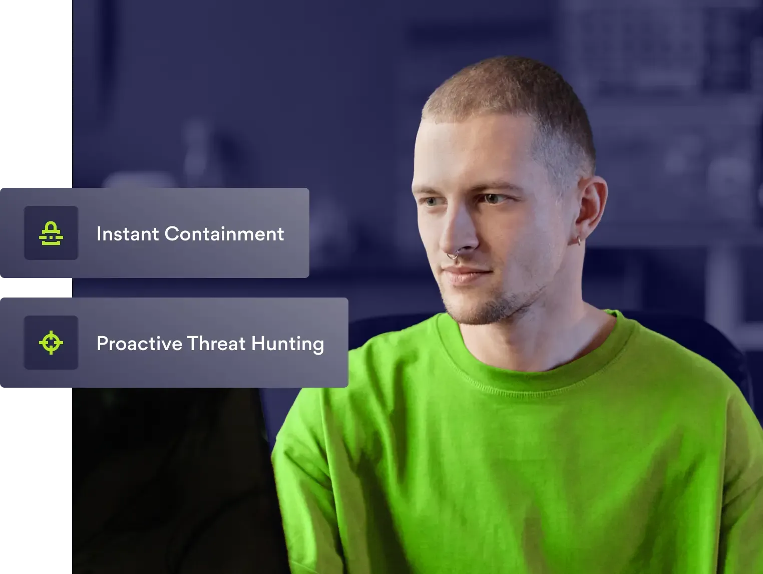 Man-with Instant Containment and Threat Hunting tags.