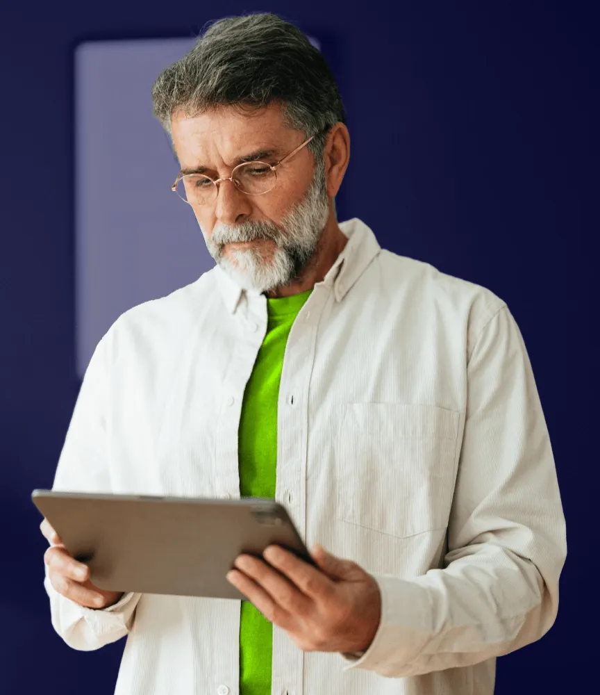 Man working on tablet