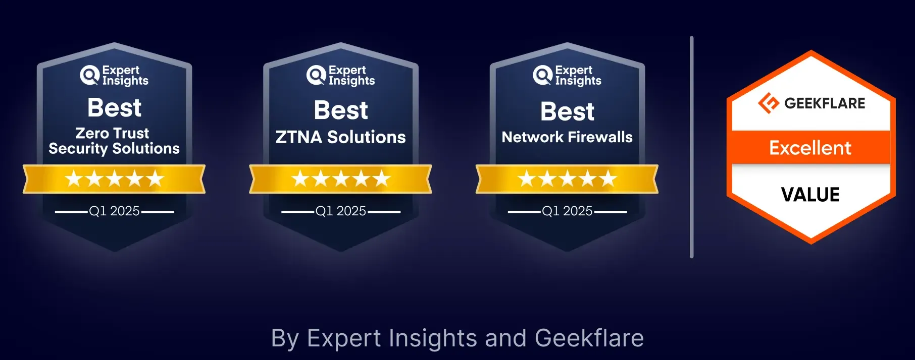 Expert Insights and Geekflare award badges for security and network solutions