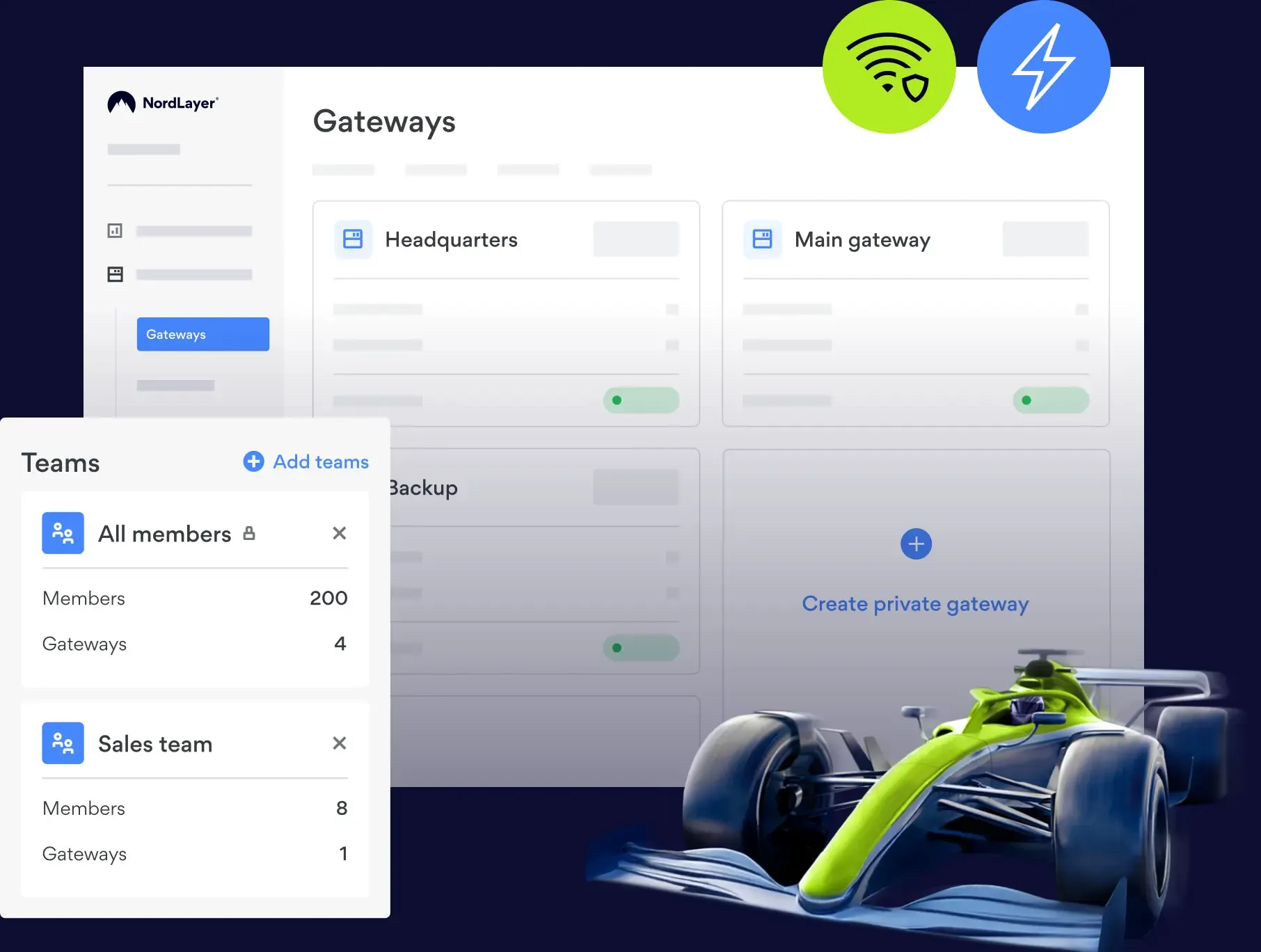 NordLayer control panel interface visualiazation