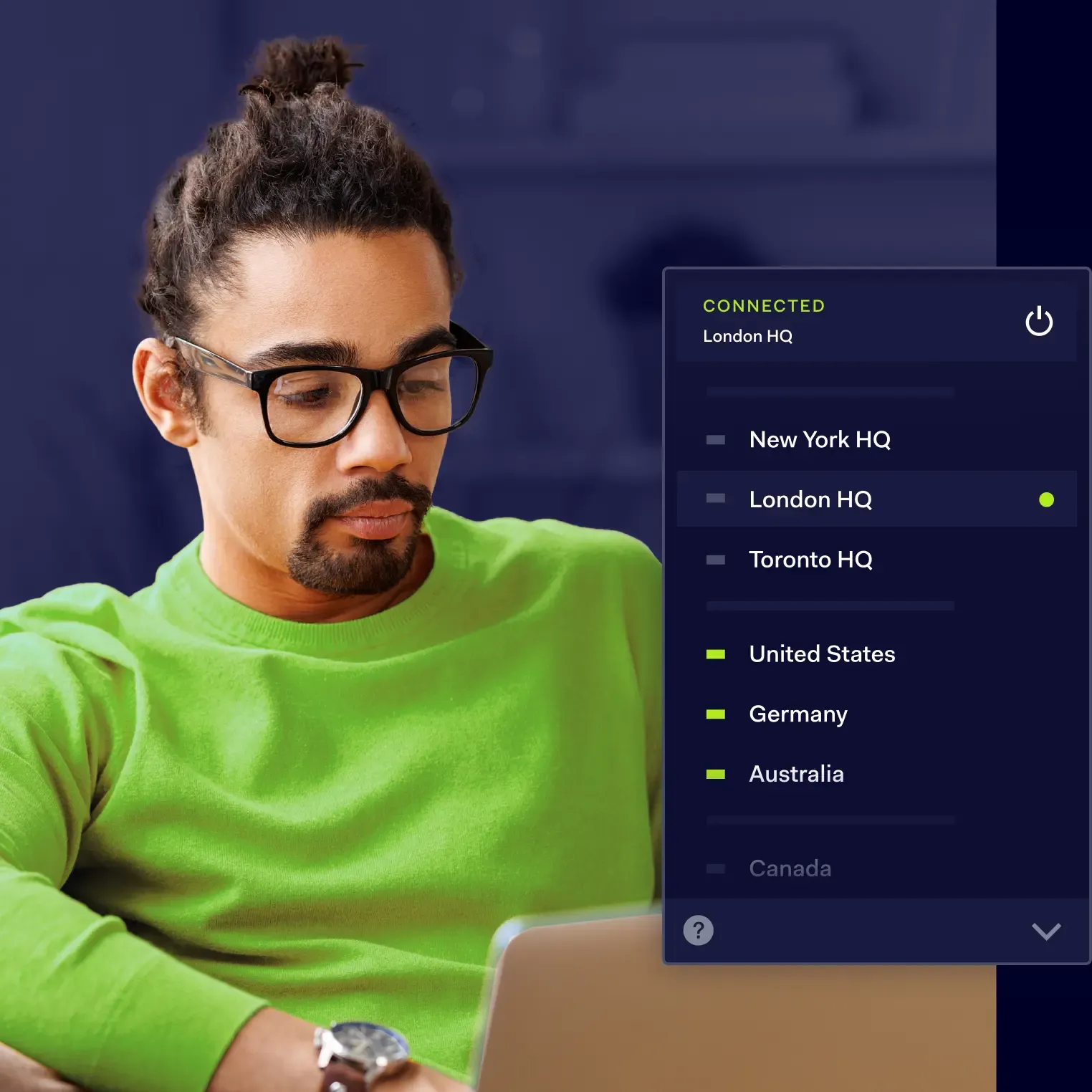 Person using NordLayer app on laptop