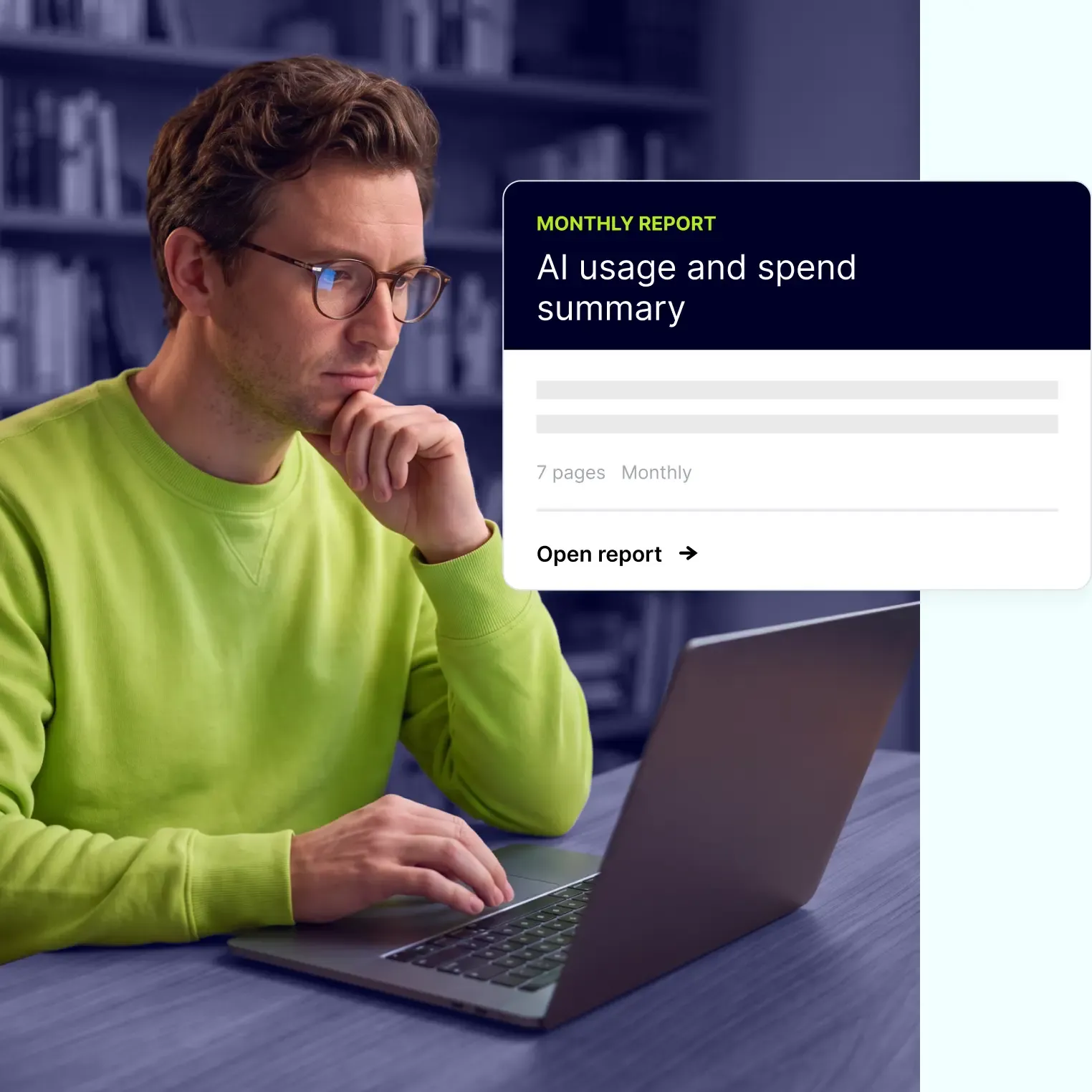 professional reviewing monthly ai usage and spend summary report