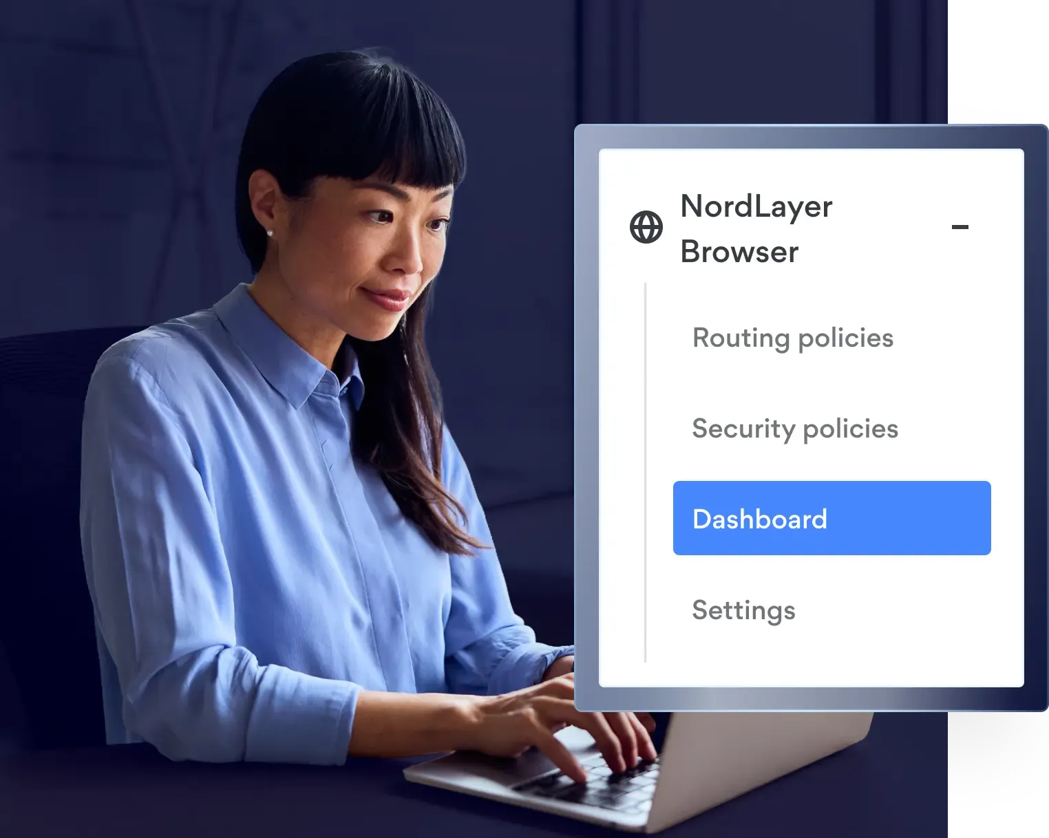 Professional using NordLayer Browser dashboard interface