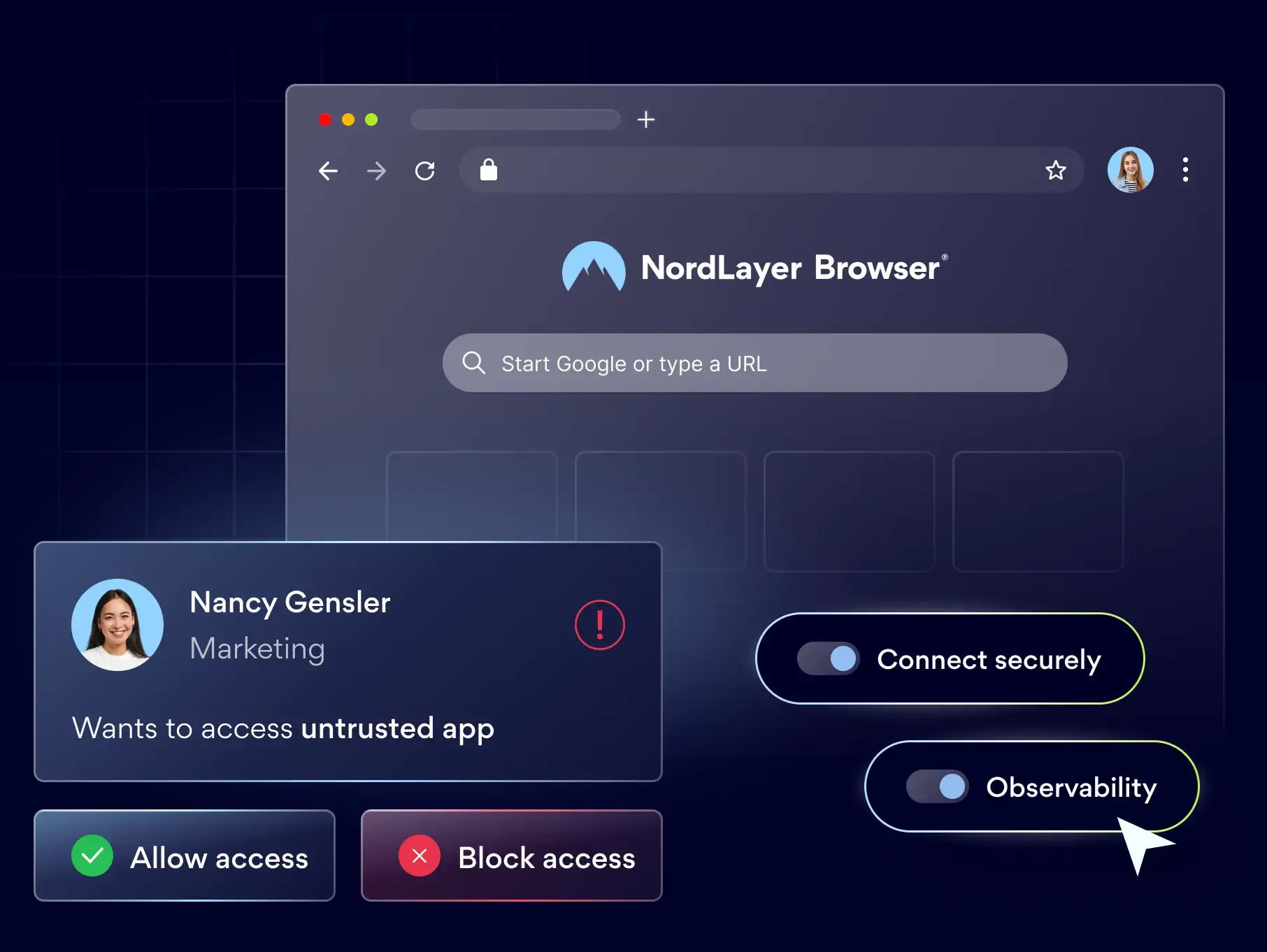 Security alert showing user requesting untrusted app access with allow or block options