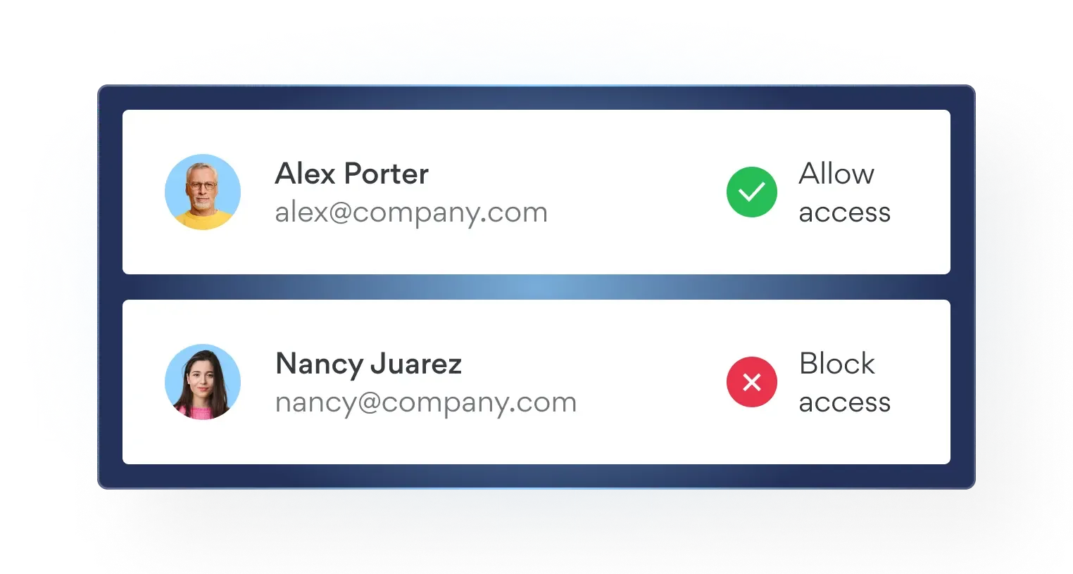 User access controls showing allow and block options