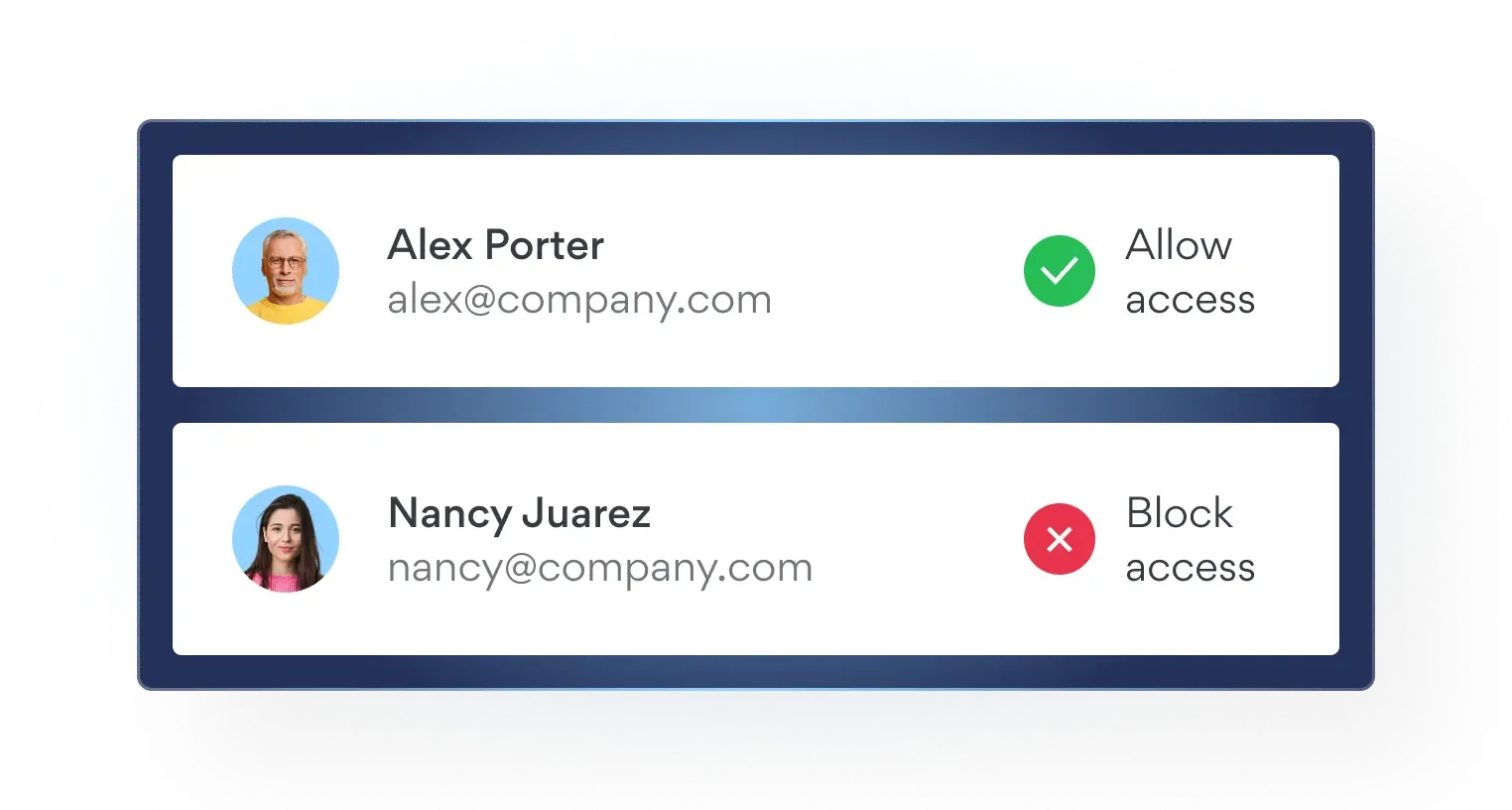 User access controls showing allow and block options
