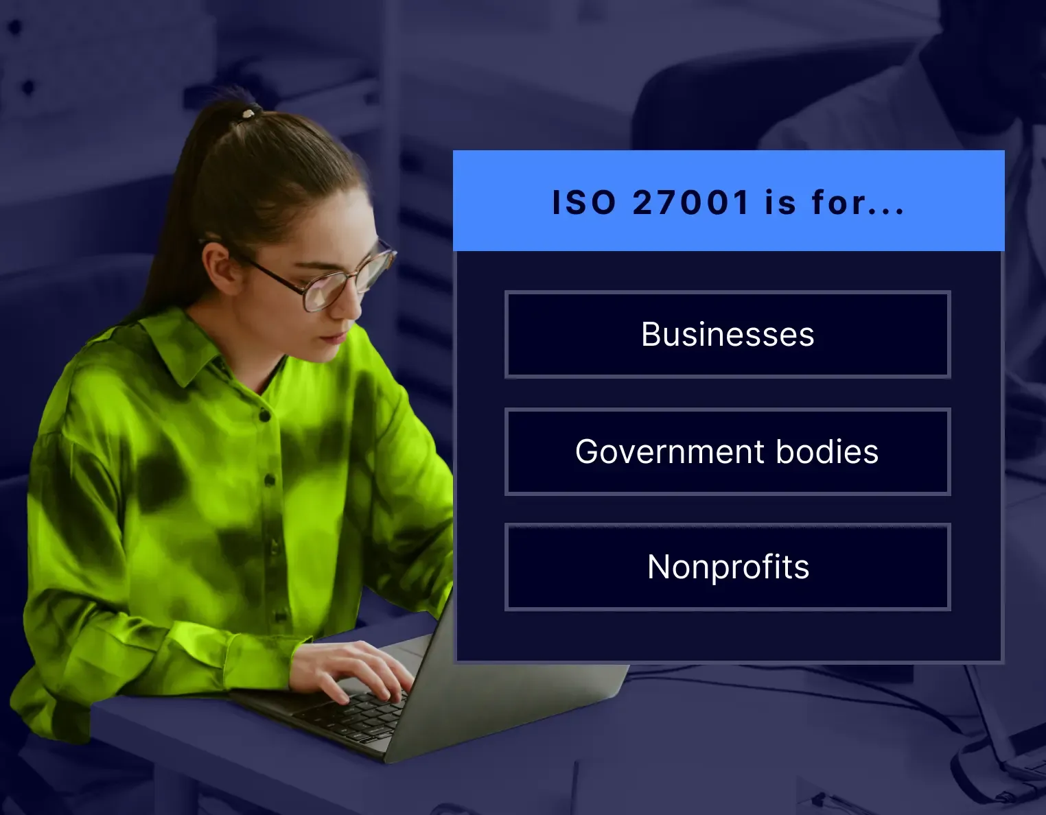 Woman learning what ISO 27001 is for