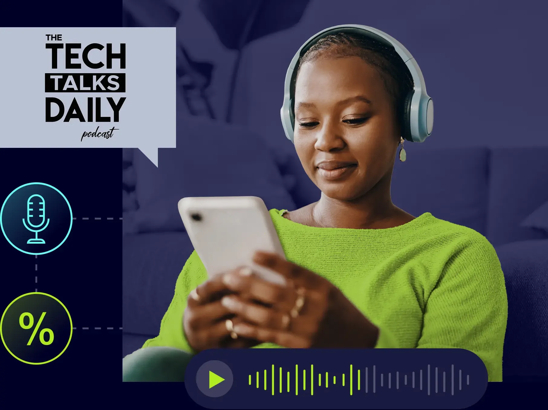 Woman listening to podcast