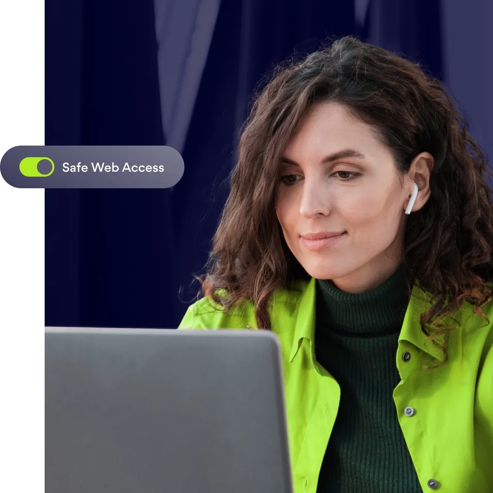 Professional using laptop with Safe Web Access feature 